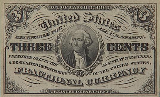US 3 Cent Note rare bill