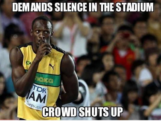 Usain Bolt quiets the crowd