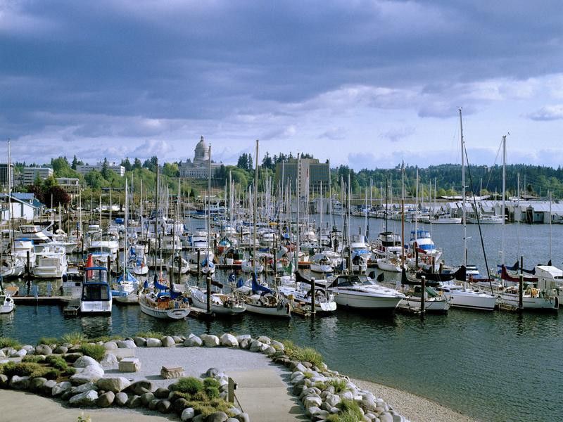 View of Harbor, Park, and Capitol, Olympia, Washington, United States