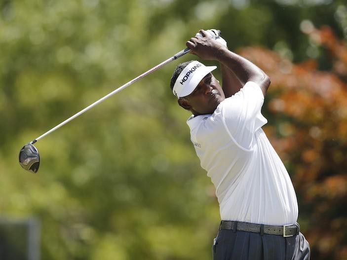 Vijay Singh hits from second tee