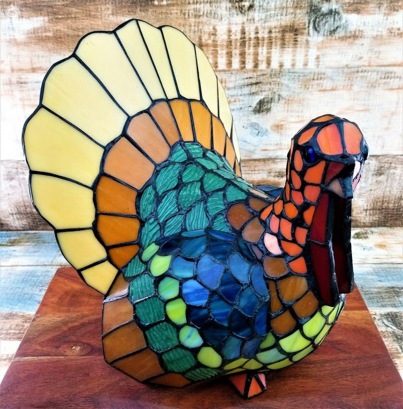 Vintage Stained Glass Tiffany-Style Turkey Lamp