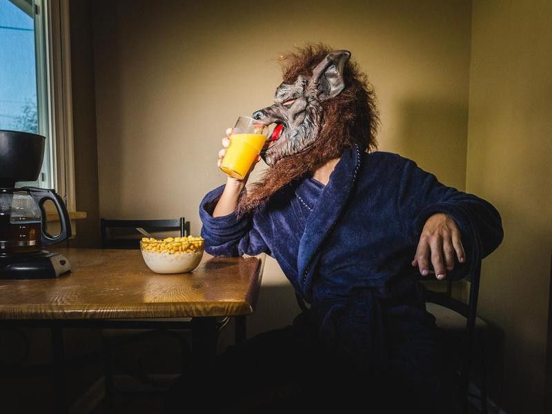 Werewolf eating breakfast