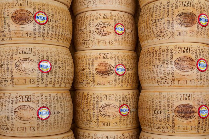 Wheels of Parmesan cheese