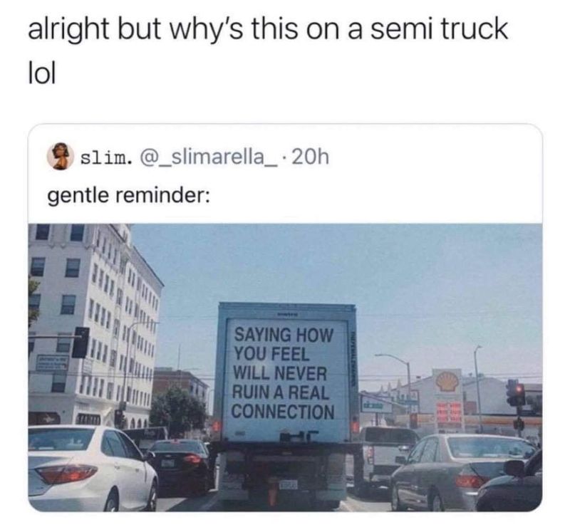 Wholesome meme on a delivery truck