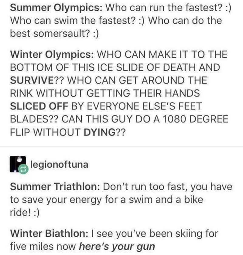 Winter vs. Summer Olympics meme