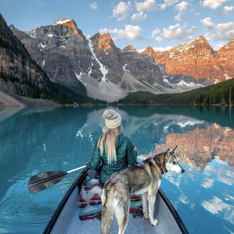 Woman and dog in Banff National Park, Canada